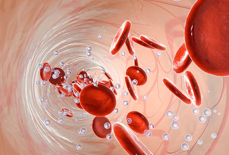 Oxygen molecules and Erythrocytes floating in the blood stream
