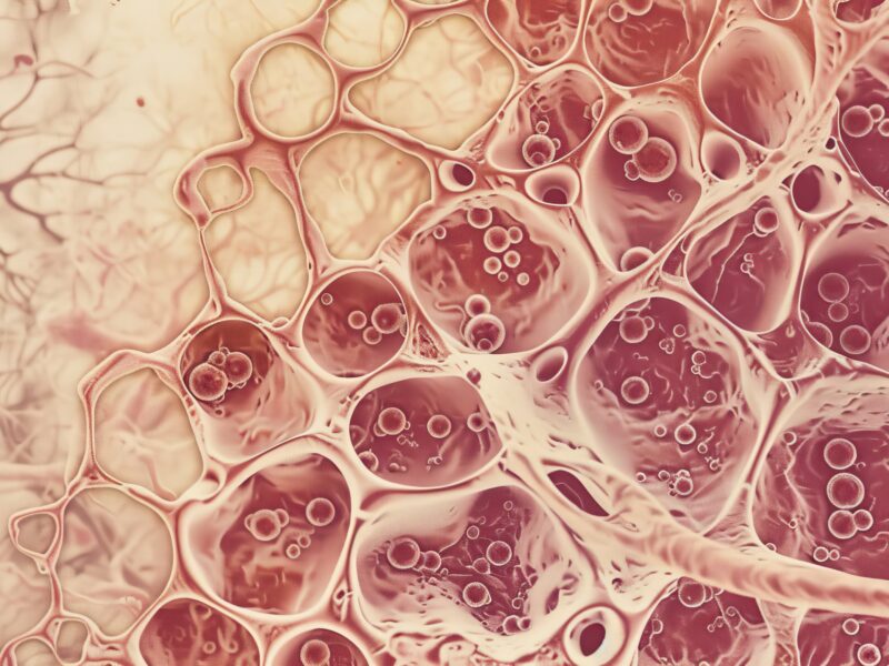 Interscapular brown adipose tissue Brown fat is very developed in rodents and hibernating animals Brown adipocytes show a spongy eosinophilic aspect because they stored fat as small lipid droplets